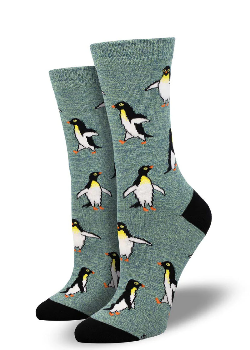 Penguin Personality Heather / Green Socks (Women&
