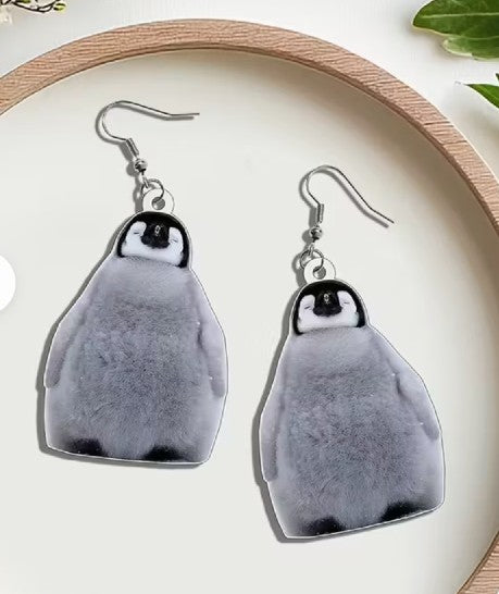 Emperor Penguin Chick Earrings (Dangle 1/2" tall)