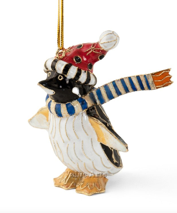 Cloisonne & Enamel Penguin Christmas Ornament (3.75" Tall)