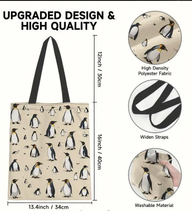Penguins All-Over Shopping Tote Bag (16" x 14" x 5")