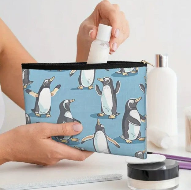 Playful Gentoo Penguins Make-Up / Travel Bag (5 1/2" x 7 1/2")