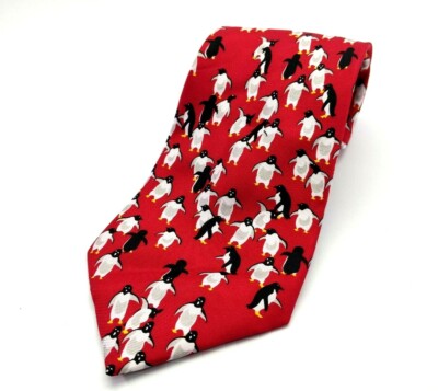 Adelie Penguins Red Silk Penguin Tie