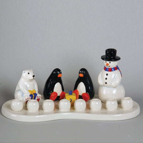 Penguin (and Polar Bear) Ceramic Menorah (8.5" x 4.")