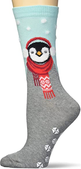 Fuzzy Penguins Non-Skid Crew Socks (Size 9-11)
