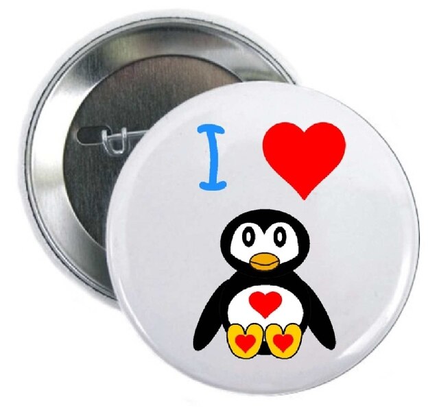 I Love Penguins Button (2" diameter)