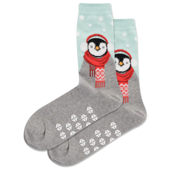 Fuzzy Penguins Non-Skid Crew Socks (Size 9-11)