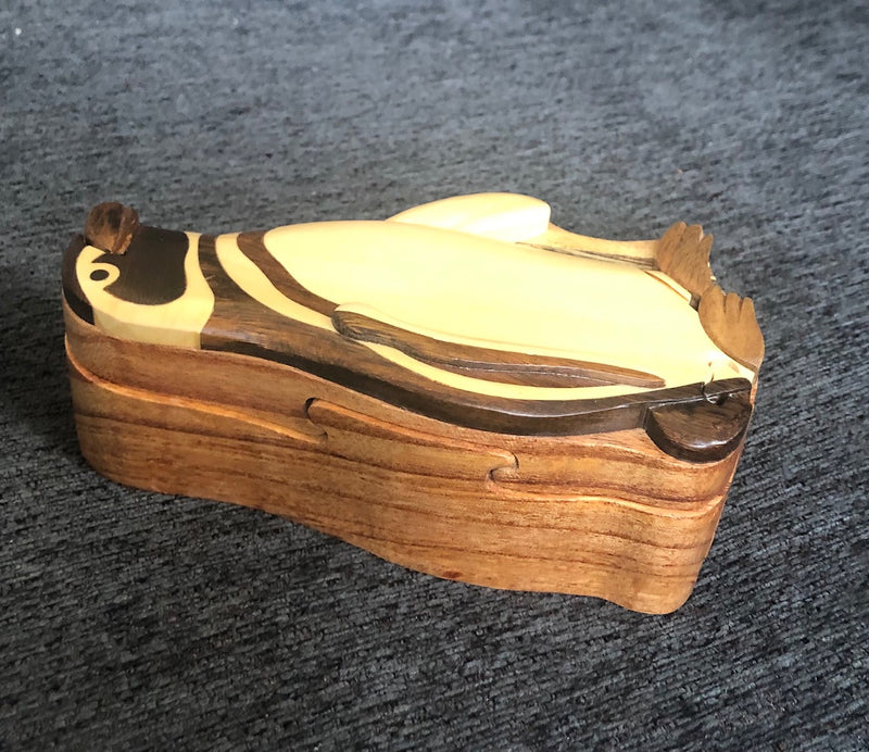 Penguin Secret Wooden Mystery Puzzle Box (6" x 3.5" x 2")