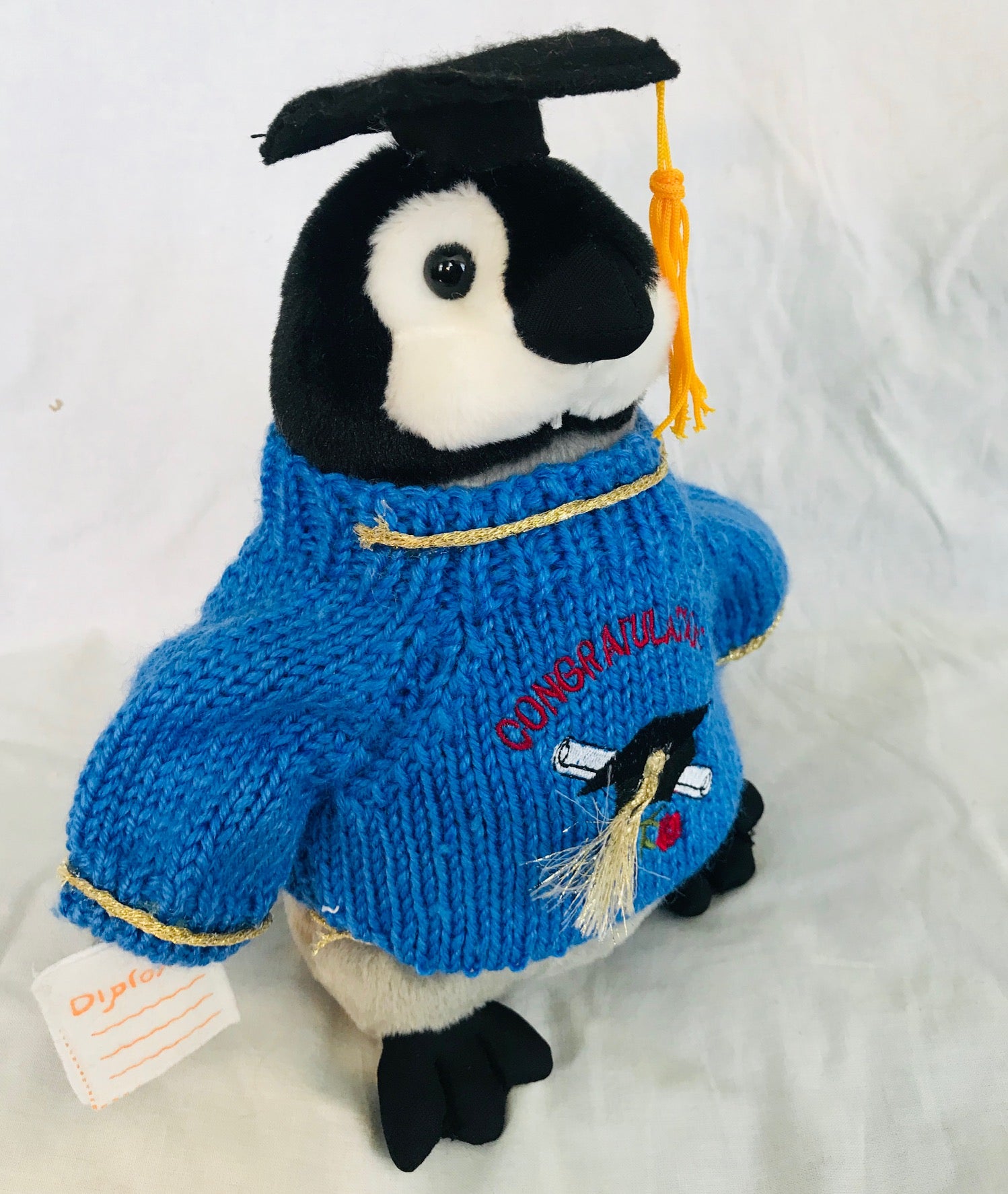 Penguin Graduation Blue Sweater Plush with Cap and Diploma (10