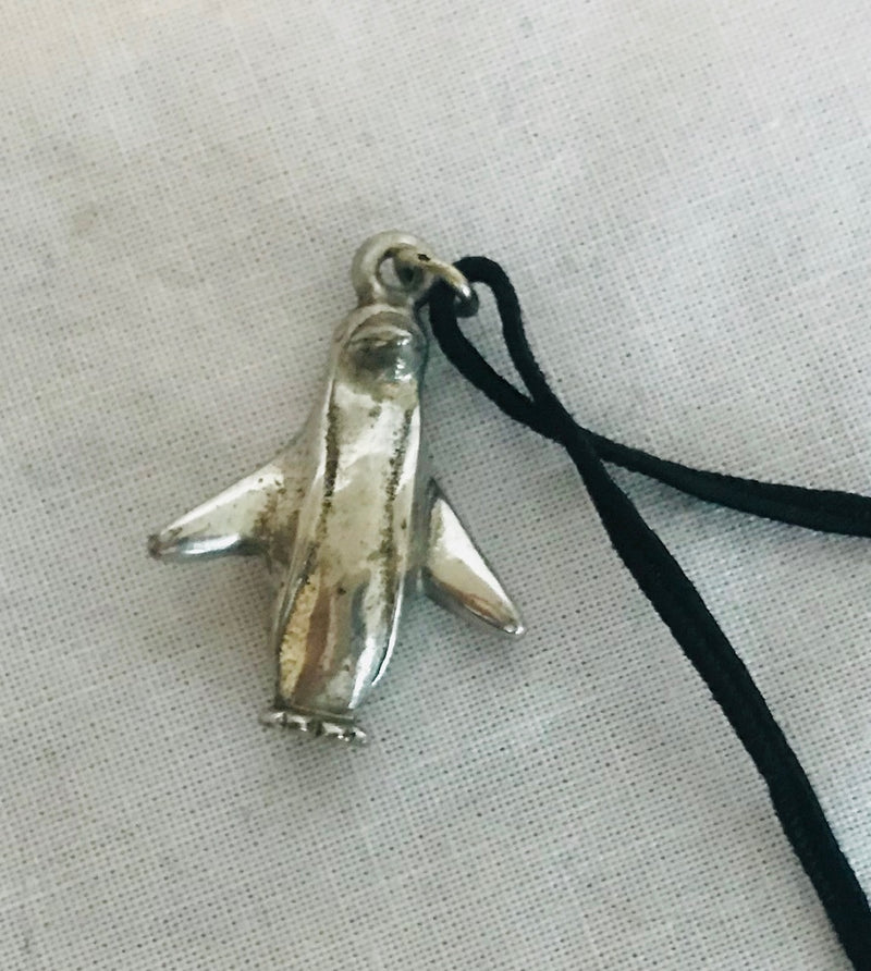 Silver Wings Out Penguin Pendant (1" Tall)