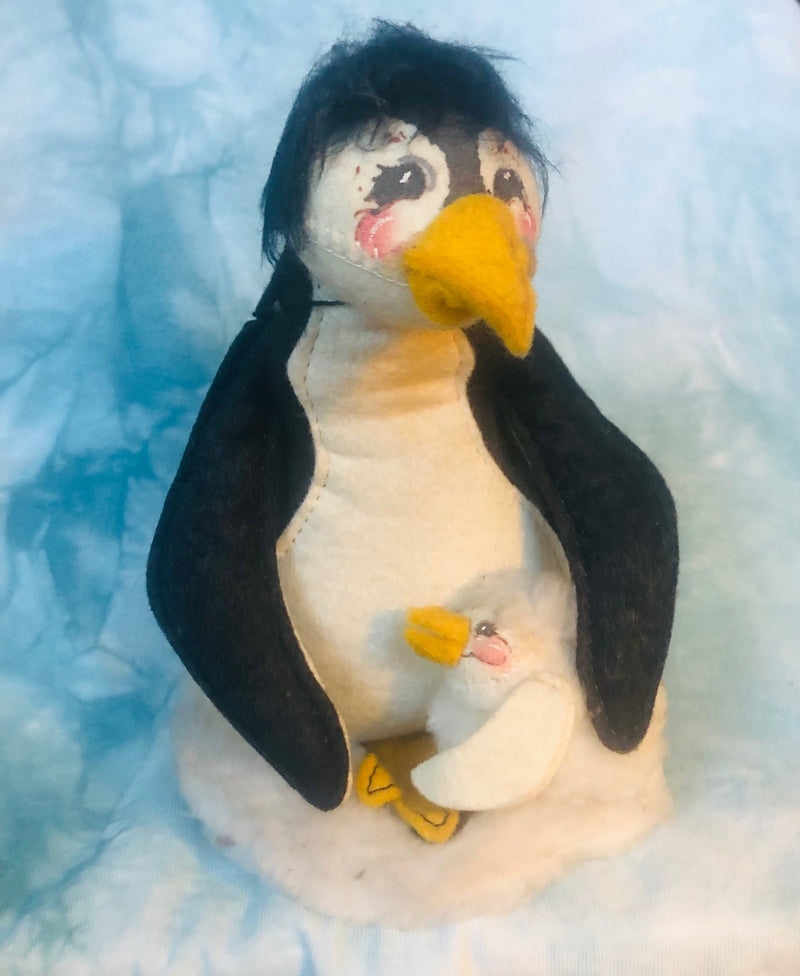 Handcrafted Fabric Art  Penguin & Chick Movable Doll (7" Tall)