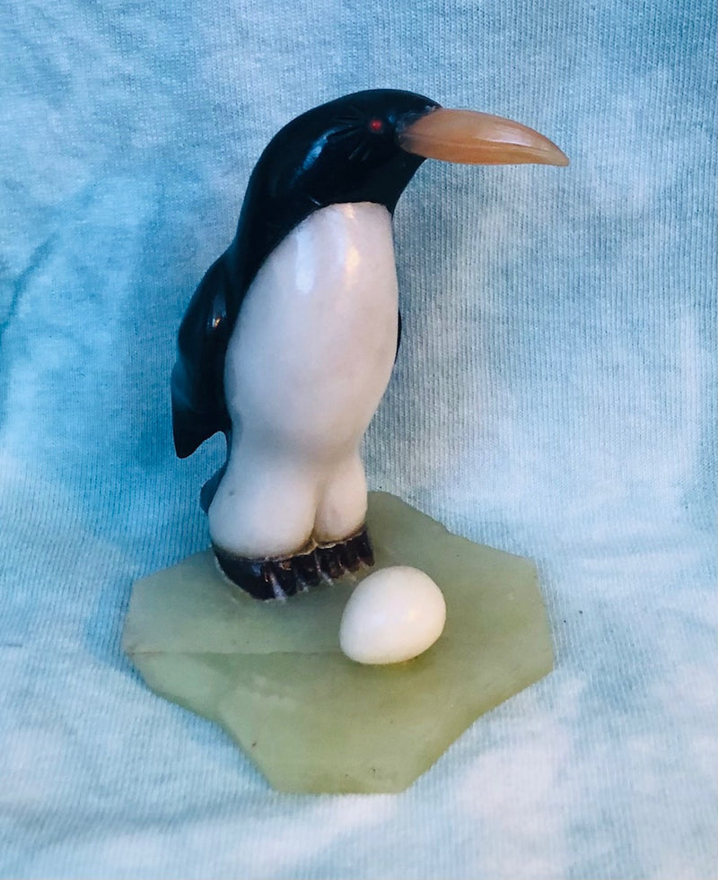 Glass Art Penguin with Egg Art Figurine (3 1/2" Tall)