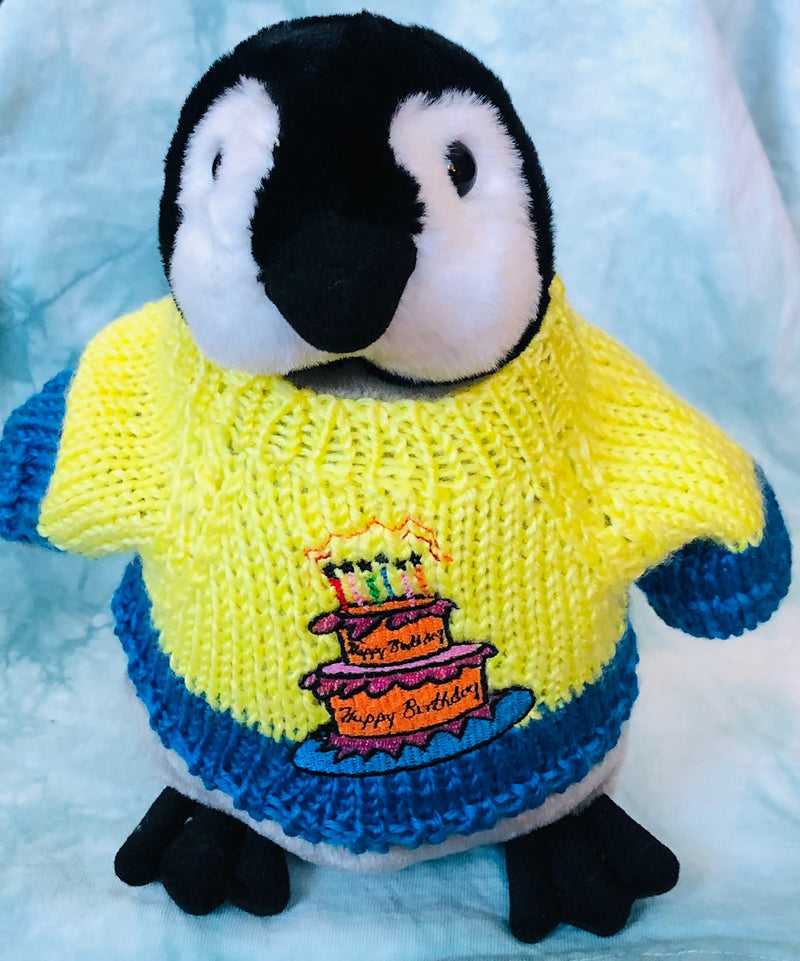 Happy Birthday Penguin Plush (Yellow Sweater 10" Tall)