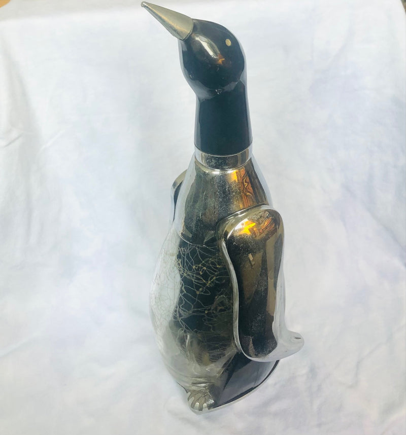 Musical Glass and Brass Wind Up Deco Penguin Decanter (12" Tall)