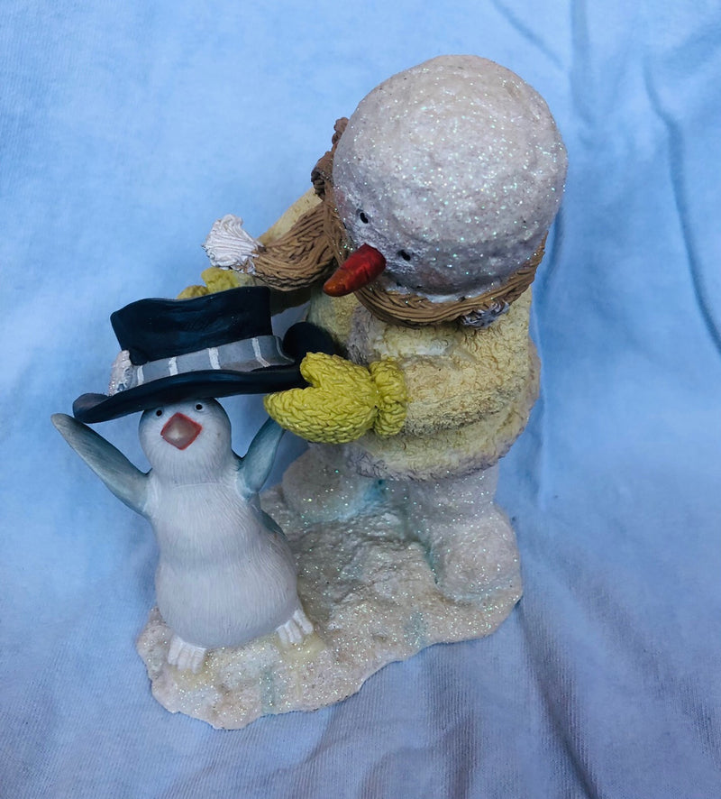 Penguin & Snowman Sculpture (5" Tall)