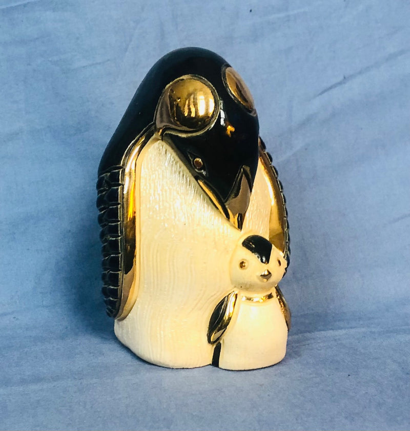 Hand Crafted Penguin Mom & Chick Figurine (Uruguay) 4" Tall