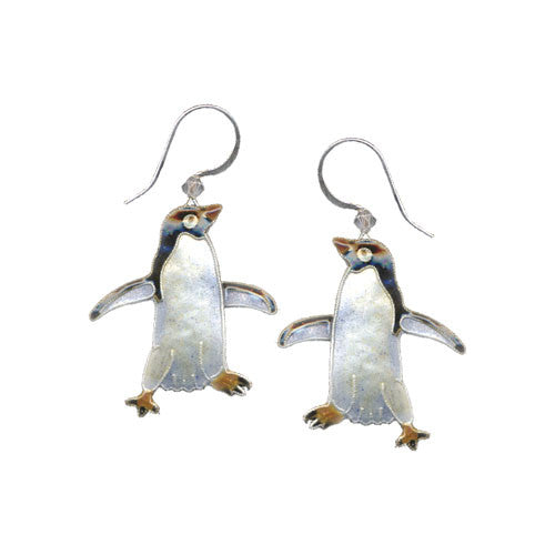 Adelie Penguin Silver & Enamel Earrings (1" Tall)