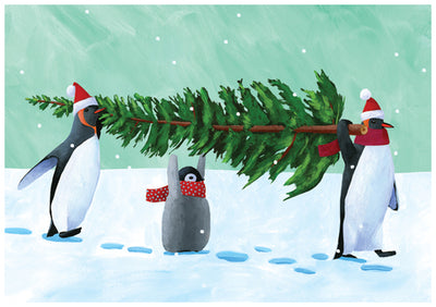 Penguin Christmas Holiday Season Card, Penguins