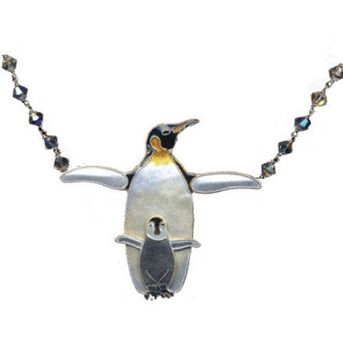 Emperor & Baby Penguin with Crystals Necklace