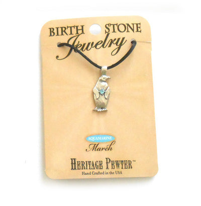 March Pewter Penguin Birthstone Pendant Jewelry Gift