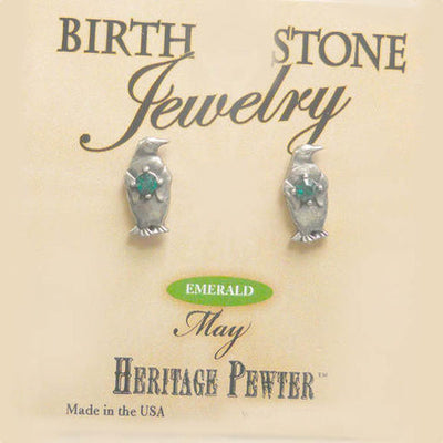 May Pewter Penguin Birthstone Earrings Gift