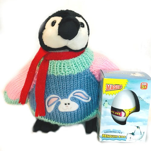 Easter Bunny Penguin Plush with Penguin Magic Hatching Egg Set (10" Tall)