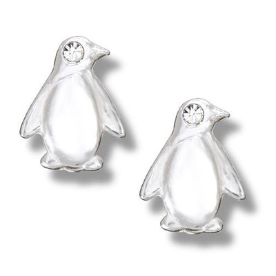 Sterling Silver Crystal Penguin Stud Earrings
