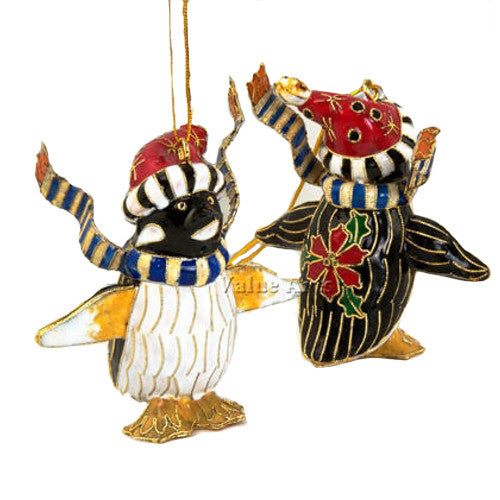 Cloisonne & Enamel Penguin Christmas Ornament (3.75" Tall)