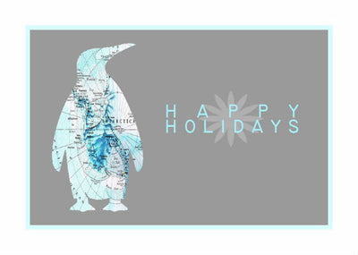 Penguin Holiday Christmas Card Antarctica Map