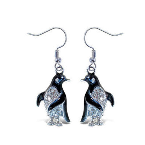 Penguin Rhinestone Enamel Earrings Jewelry Gift
