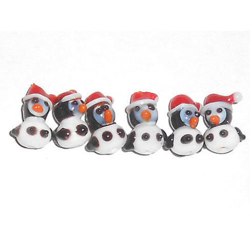 Santa Penguin Lampwork 1/2" Beads (6 per set)