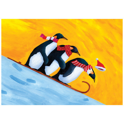 Sledding Penguins Christmas Card Holidays