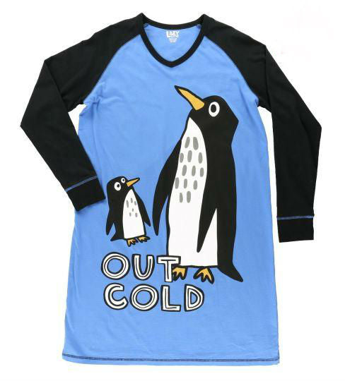 Penguin Night Shirt, Nightshirt, Out Cold, Sleep Shirt