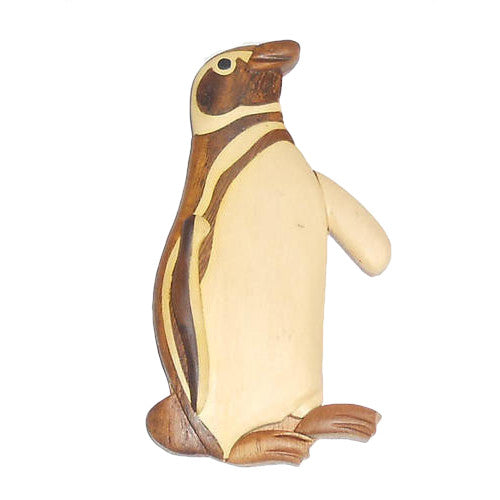 Hand Crafted Wood Penguin Magnet (4" Tall)